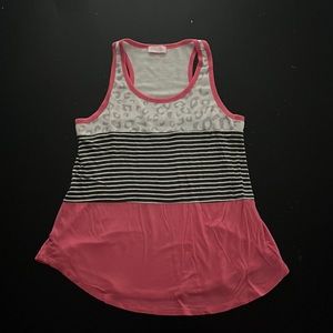 Pink Lily Tank Top, Size Small, Gray Animal Print, Black and White Stripes, Pink